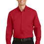 Port Authority Mens SuperPro Wrinkle Resistant Long Sleeve Button Down Shirt w/ Pocket - Rich Red