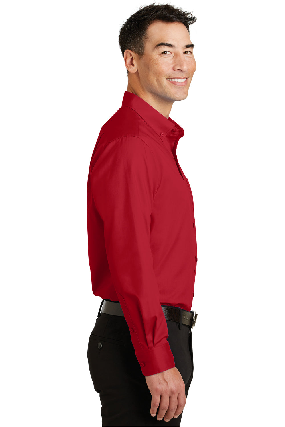 Port Authority S663 Mens SuperPro Wrinkle Resistant Long Sleeve Button Down Shirt w/ Pocket Red Side