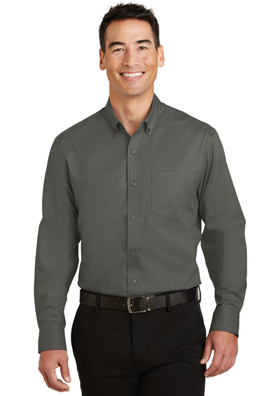 Port Authority S663 Mens SuperPro Wrinkle Resistant Long Sleeve Button Down Shirt w/ Pocket Sterling Grey Front
