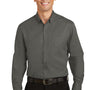 Port Authority Mens SuperPro Wrinkle Resistant Long Sleeve Button Down Shirt w/ Pocket - Sterling Grey