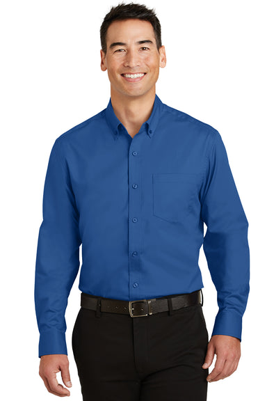 Port Authority S663 Mens SuperPro Wrinkle Resistant Long Sleeve Button Down Shirt w/ Pocket Royal Blue Front