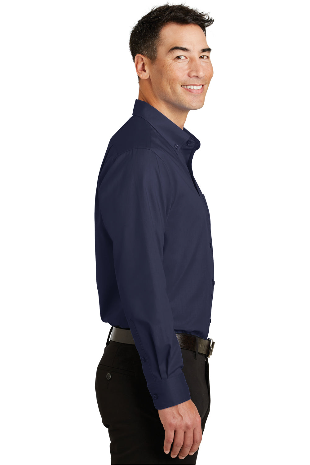 Port Authority S663 Mens SuperPro Wrinkle Resistant Long Sleeve Button Down Shirt w/ Pocket Navy Blue Side