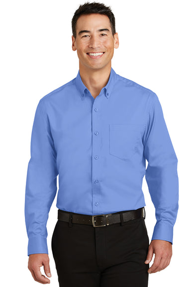 Port Authority S663 Mens SuperPro Wrinkle Resistant Long Sleeve Button Down Shirt w/ Pocket Ultramarine Blue Front