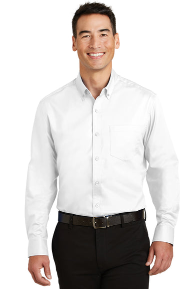 Port Authority S663 Mens SuperPro Wrinkle Resistant Long Sleeve Button Down Shirt w/ Pocket White Front