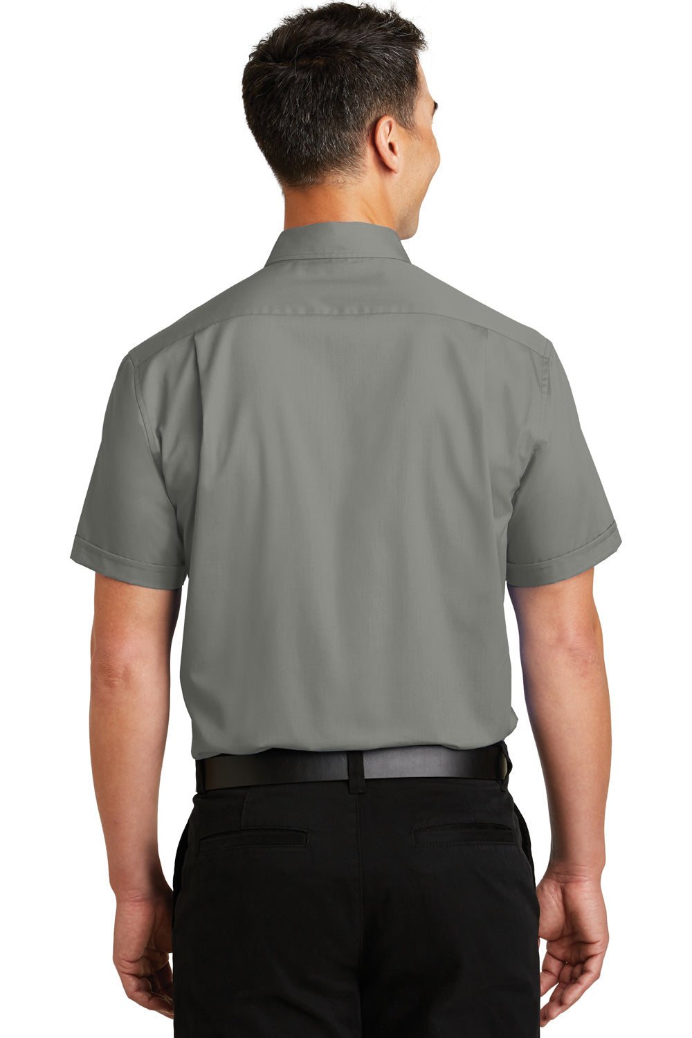 Port Authority S664 Mens SuperPro Wrinkle Resistant Short Sleeve Button Down Shirt w/ Pocket Monument Grey Back