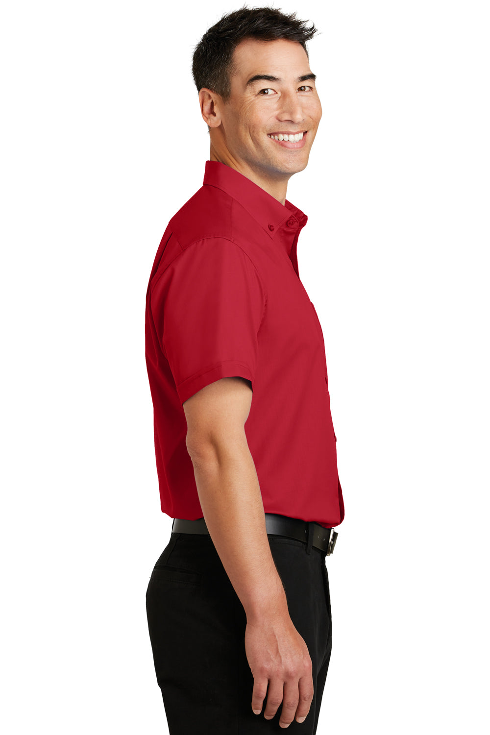 Port Authority S664 Mens SuperPro Wrinkle Resistant Short Sleeve Button Down Shirt w/ Pocket Red Side