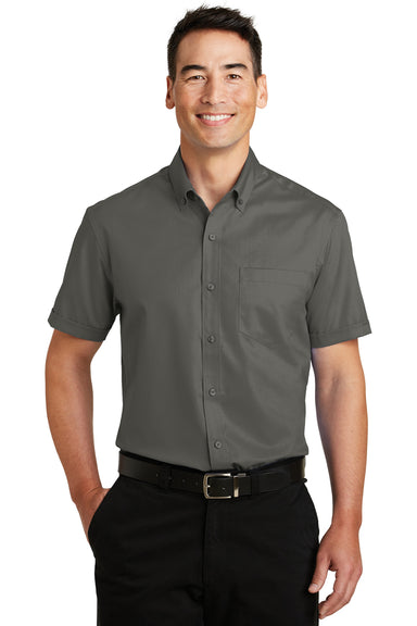 Port Authority S664 Mens SuperPro Wrinkle Resistant Short Sleeve Button Down Shirt w/ Pocket Sterling Grey Front