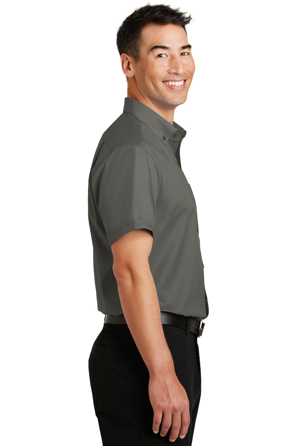 Port Authority S664 Mens SuperPro Wrinkle Resistant Short Sleeve Button Down Shirt w/ Pocket Sterling Grey Side