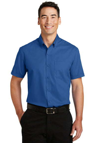 Port Authority S664 Mens SuperPro Wrinkle Resistant Short Sleeve Button Down Shirt w/ Pocket Royal Blue Front