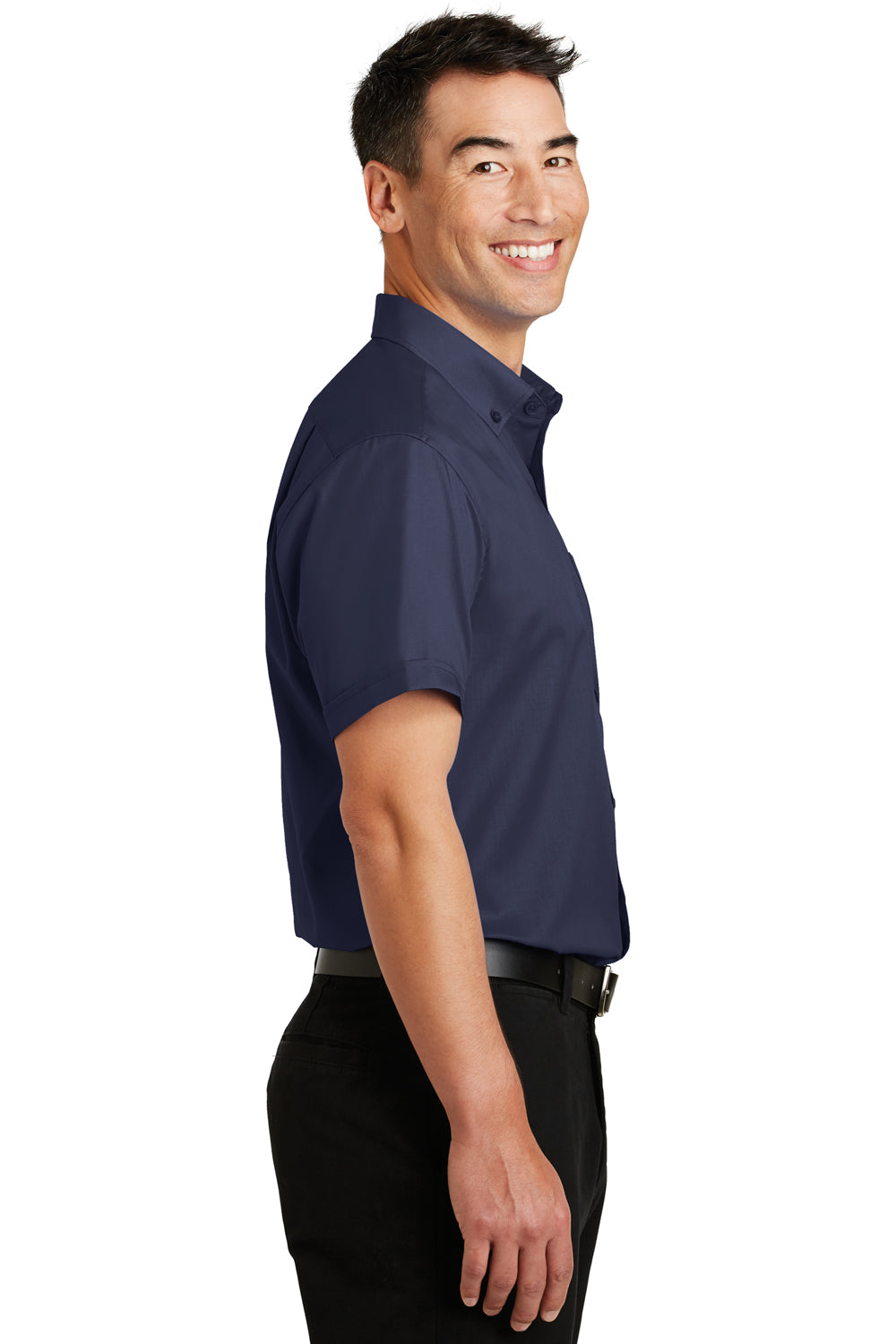 Port Authority S664 Mens SuperPro Wrinkle Resistant Short Sleeve Button Down Shirt w/ Pocket Navy Blue Side