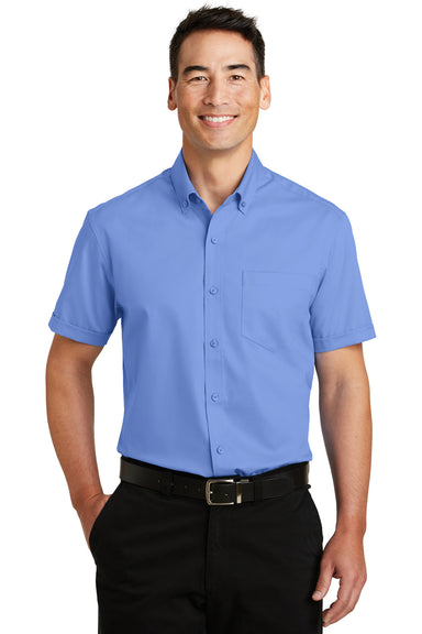 Port Authority S664 Mens SuperPro Wrinkle Resistant Short Sleeve Button Down Shirt w/ Pocket Ultramarine Blue Front