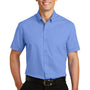 Port Authority Mens SuperPro Wrinkle Resistant Short Sleeve Button Down Shirt w/ Pocket - Ultramarine Blue