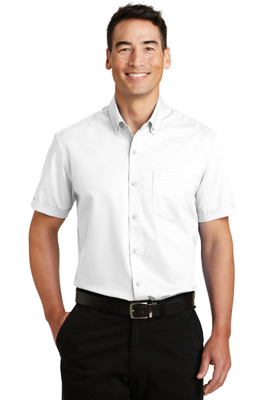 Port Authority S664 Mens SuperPro Wrinkle Resistant Short Sleeve Button Down Shirt w/ Pocket White Front