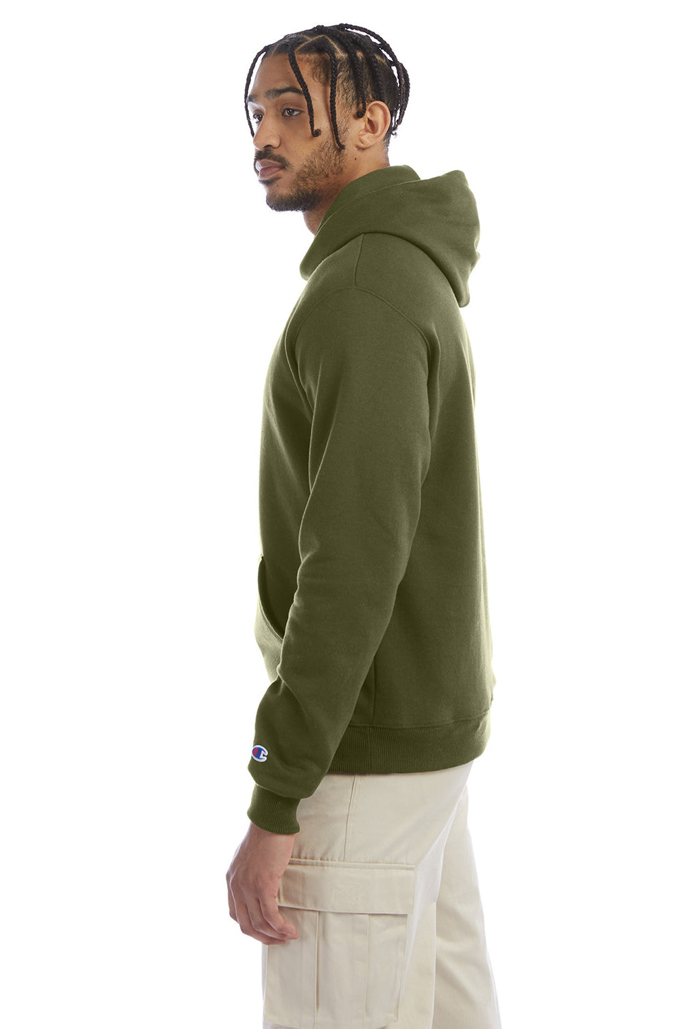 Hoodie Green Fleece — Mens Sweatshirt S700 Champion Olive Double Hooded Wicking Eco Dry Fresh Moisture