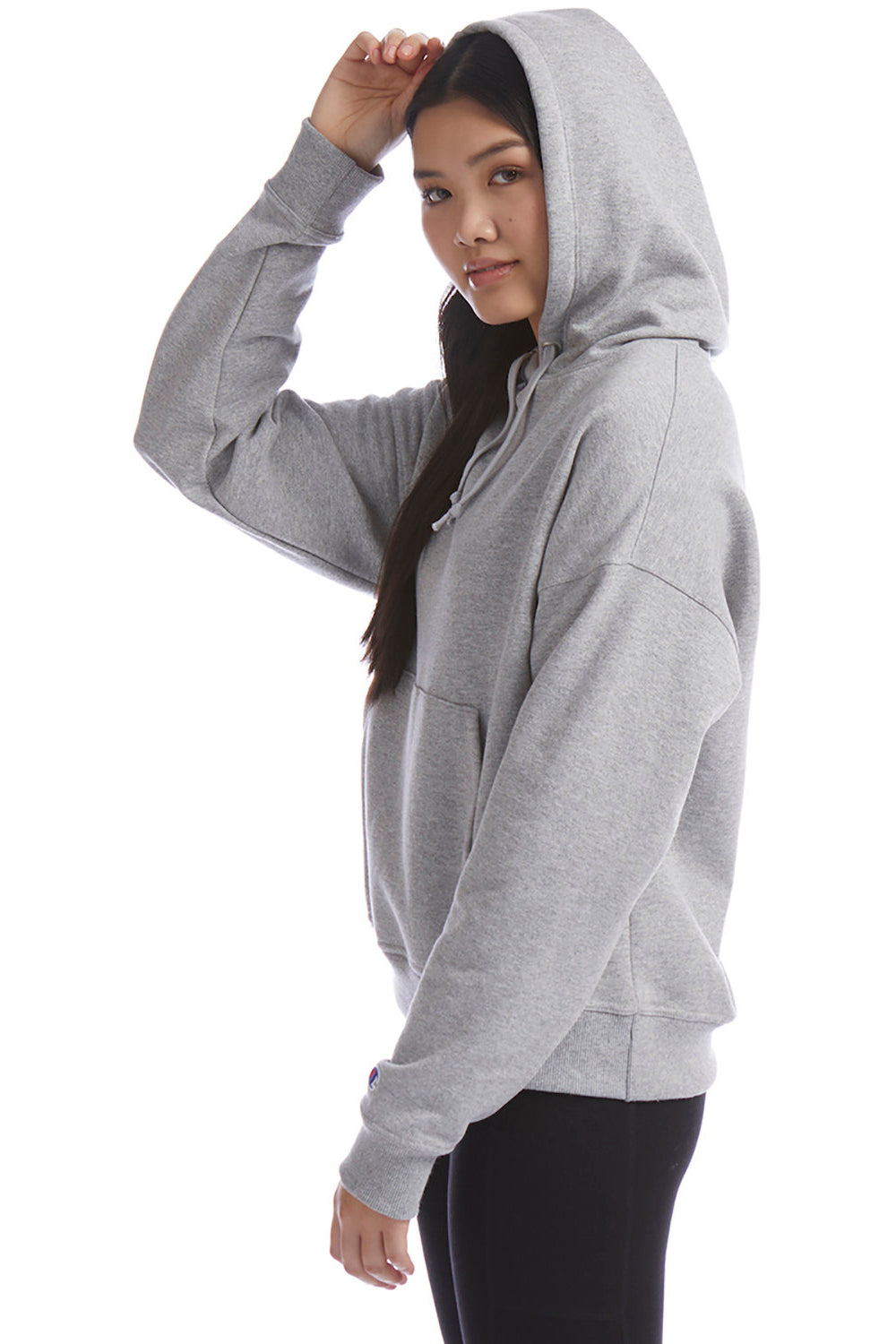 Champion S760 Womens Power blend Relaxed Hooded Sweatshirt Hoodie Light Steel Grey Side