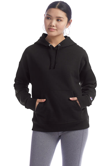 Champion S760 Womens Power blend Relaxed Hooded Sweatshirt Hoodie Black Front