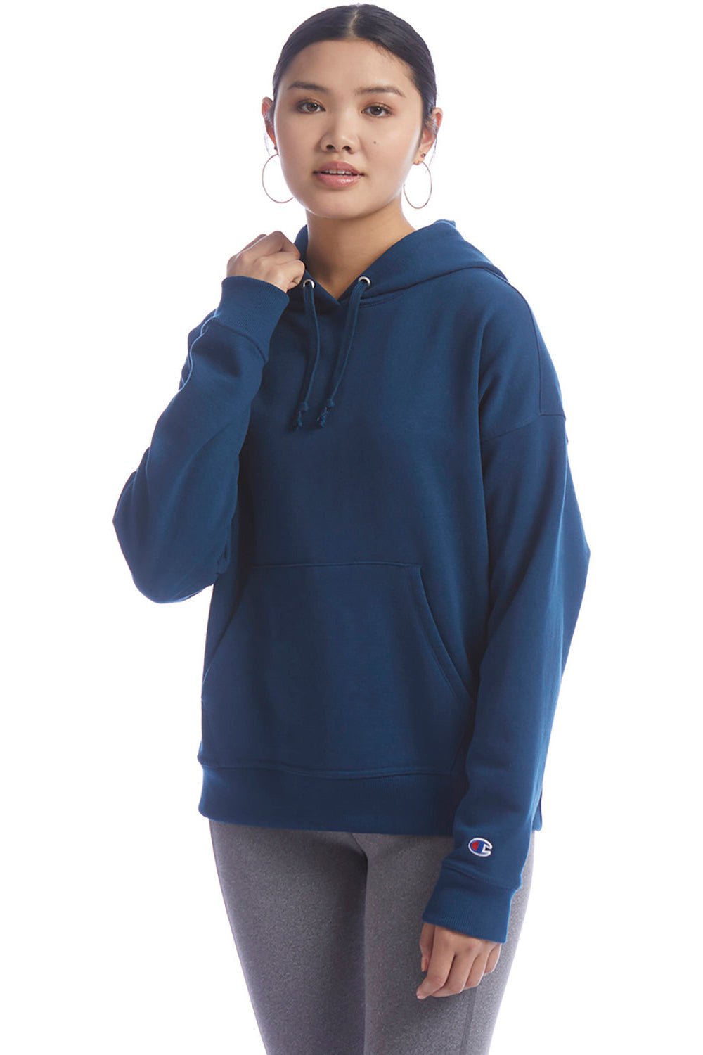 Champion S760 Womens Power blend Relaxed Hooded Sweatshirt Hoodie Late Night Blue 3Q
