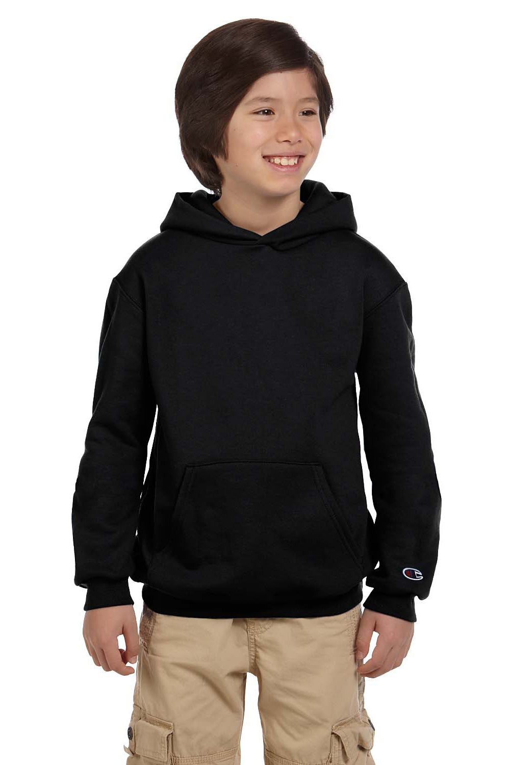 Champion S790 Youth Double Dry Eco Moisture Wicking Fleece Hooded Sweatshirt Hoodie Black Front