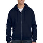Champion Mens Double Dry Eco Moisture Wicking Fleece Full Zip Hooded Sweatshirt Hoodie - Navy Blue
