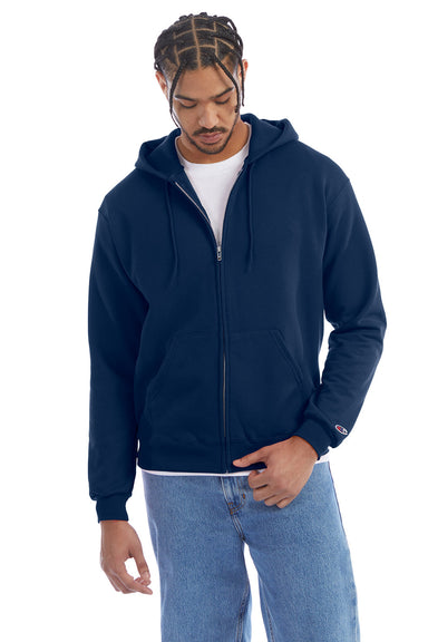 Champion S800 Mens Double Dry Eco Moisture Wicking Fleece Full Zip Hooded Sweatshirt Hoodie Late Night Blue Front