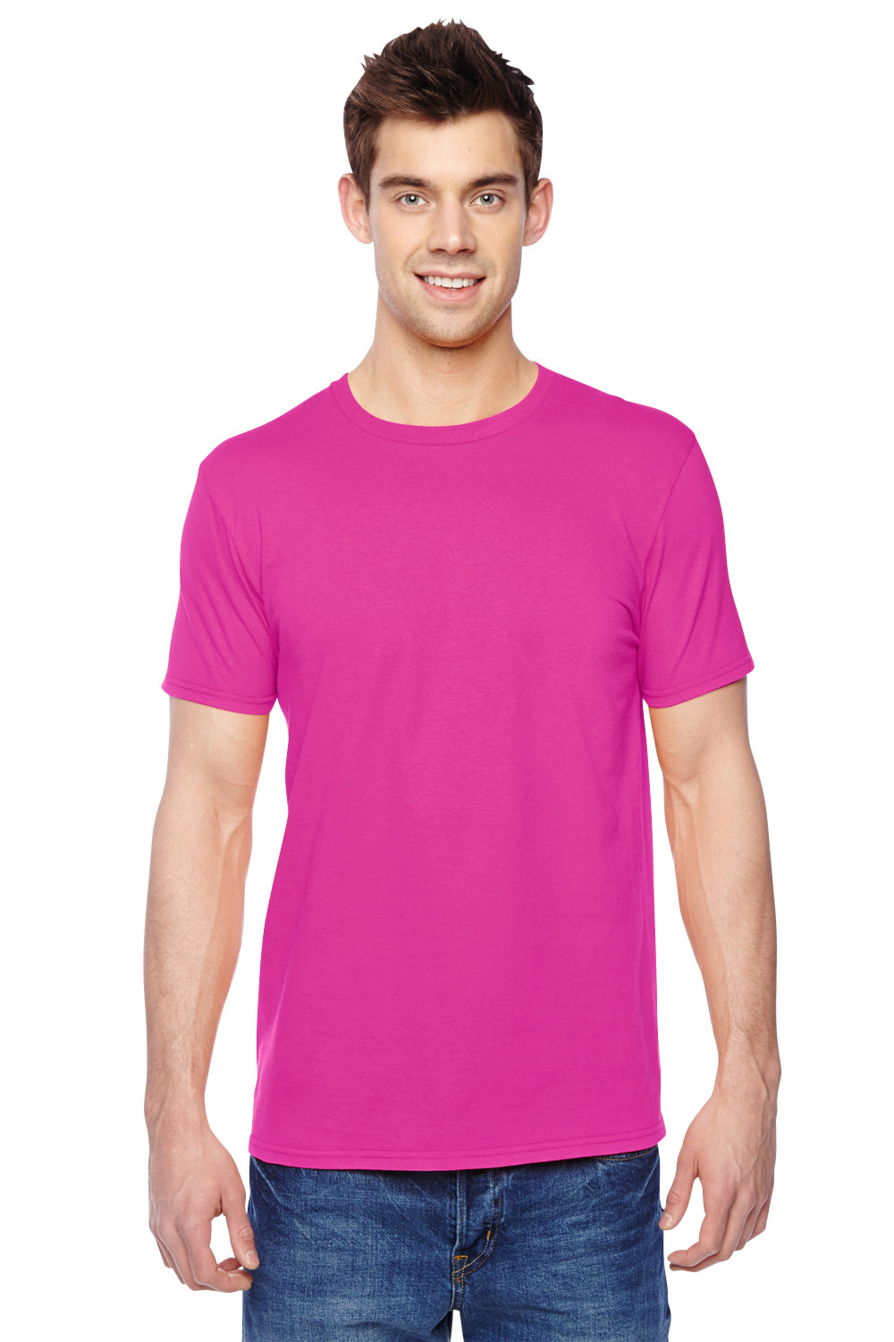 Fruit Of The Loom SF45R Mens Sofspun Jersey Short Sleeve Crewneck T-Shirt Cyber Pink Front