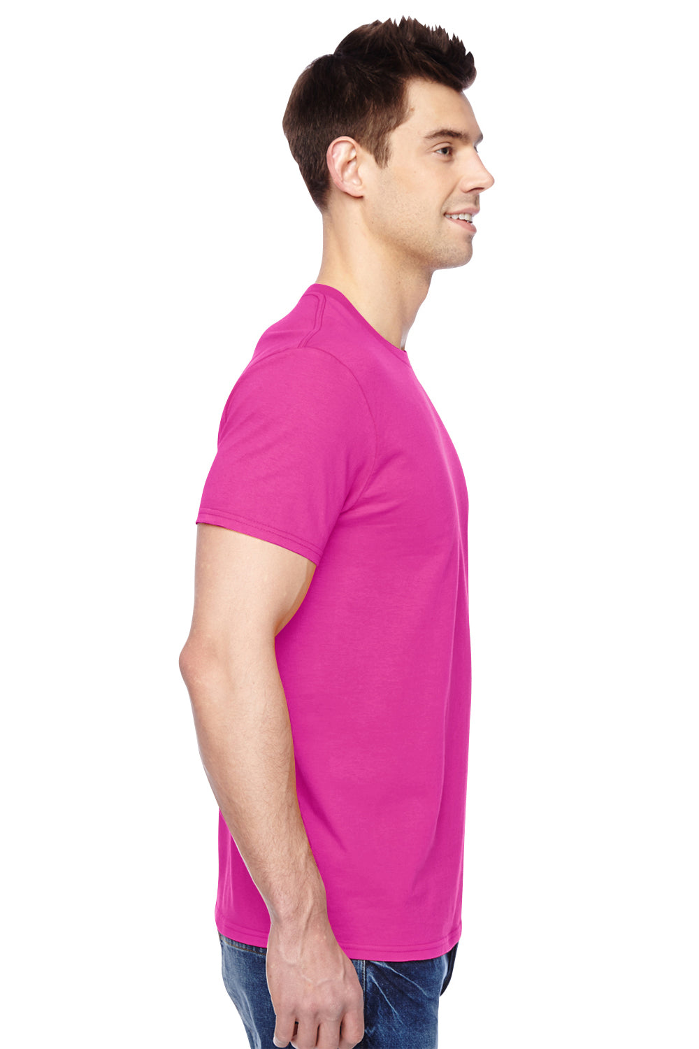 Fruit Of The Loom SF45R Mens Sofspun Jersey Short Sleeve Crewneck T-Shirt Cyber Pink Side