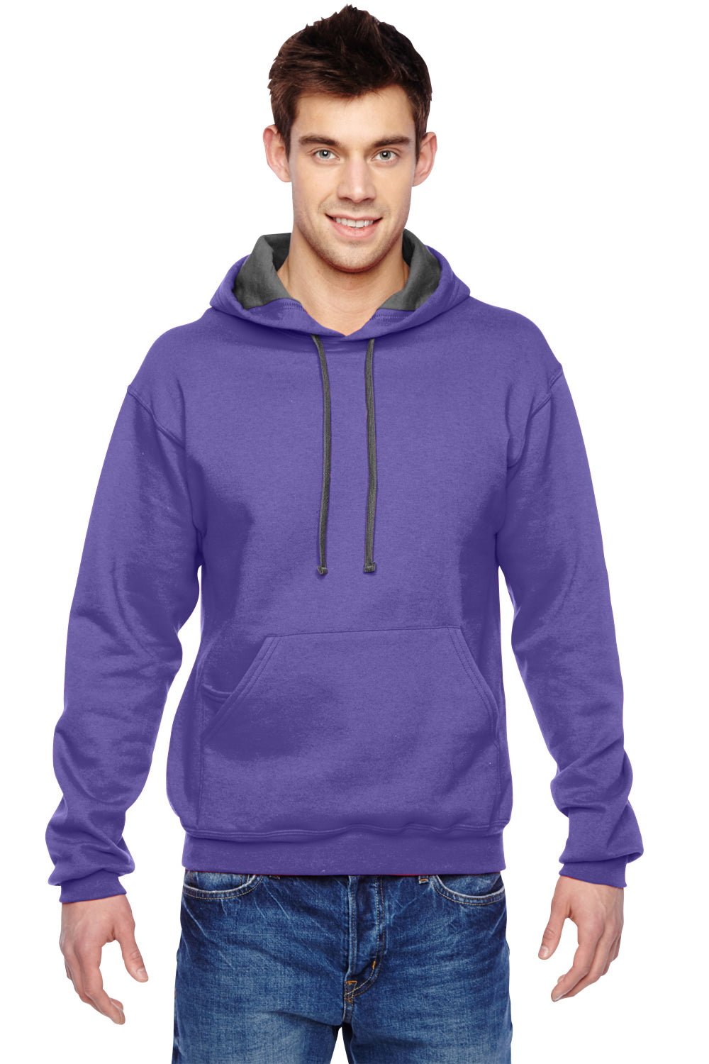 Fruit Of The Loom SF76R Mens Sofspun Hooded Sweatshirt Hoodie Purple Front