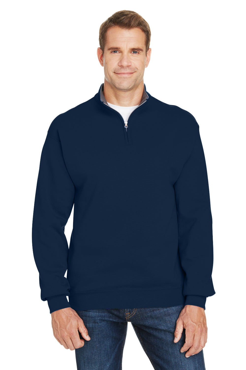 Fruit Of The Loom SF95R Mens Sofspun Fleece 1/4 Zip Sweatshirt Navy Blue Front