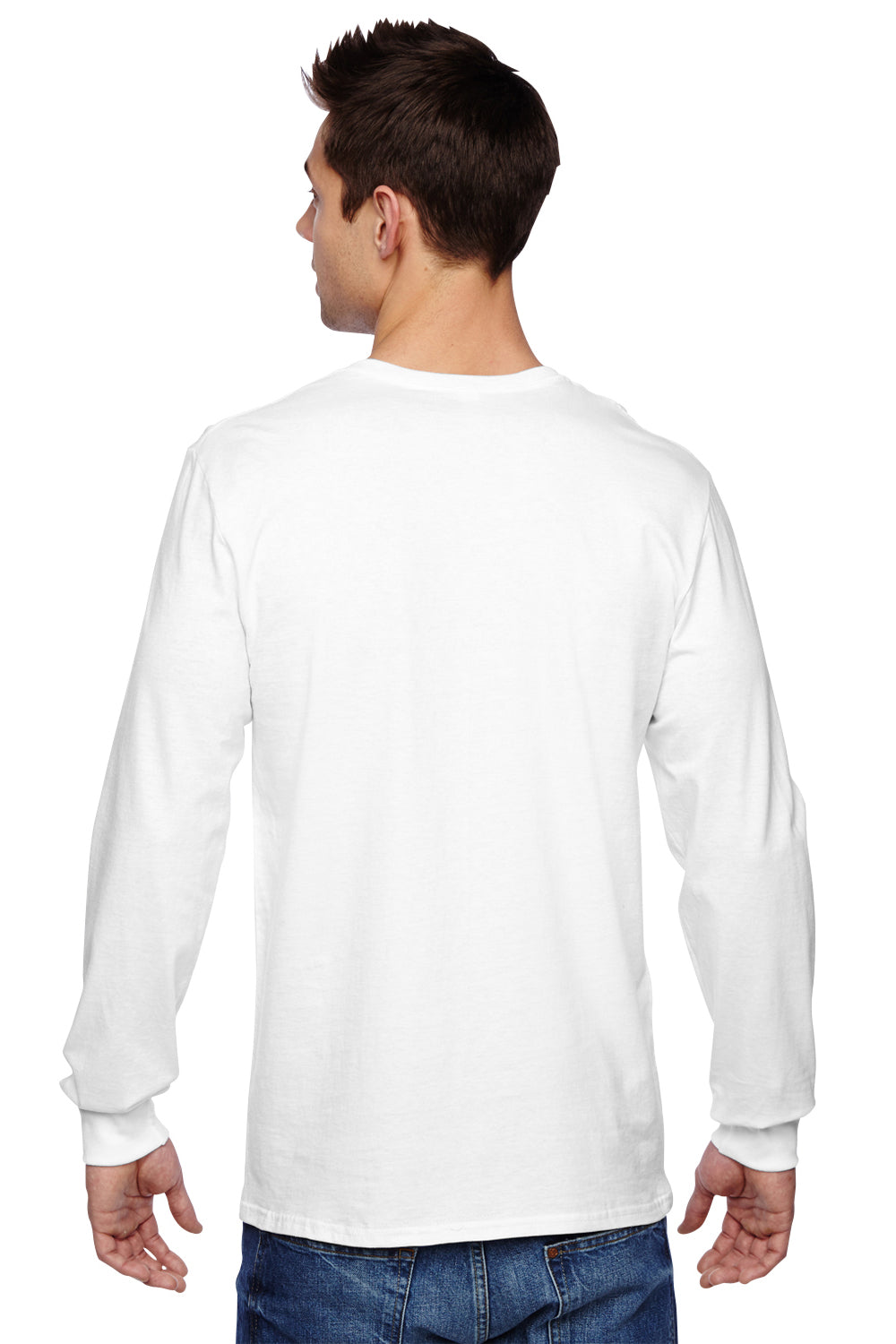 Fruit Of The Loom SFLR Mens Sofspun Jersey Long Sleeve Crewneck T-Shirt White Back