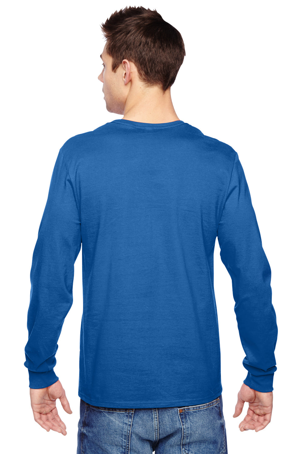 Fruit Of The Loom SFLR Mens Sofspun Jersey Long Sleeve Crewneck T-Shirt Royal Blue Back