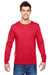 Fruit Of The Loom SFLR Mens Sofspun Jersey Long Sleeve Crewneck T-Shirt Fiery Red Front