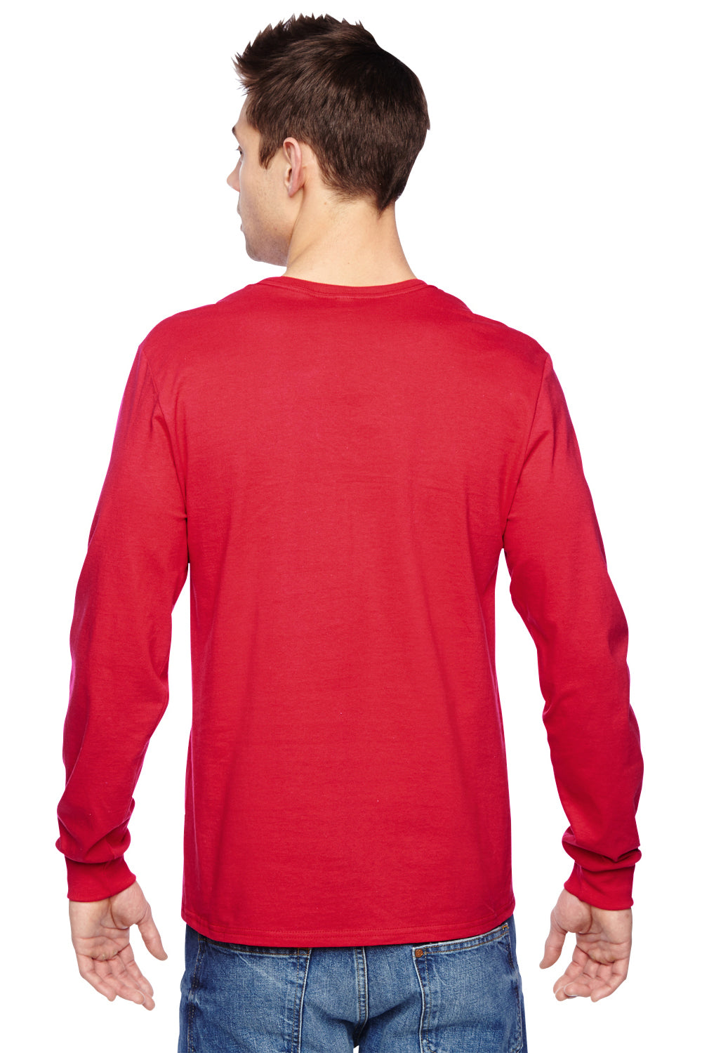 Fruit Of The Loom SFLR Mens Sofspun Jersey Long Sleeve Crewneck T-Shirt Fiery Red Back