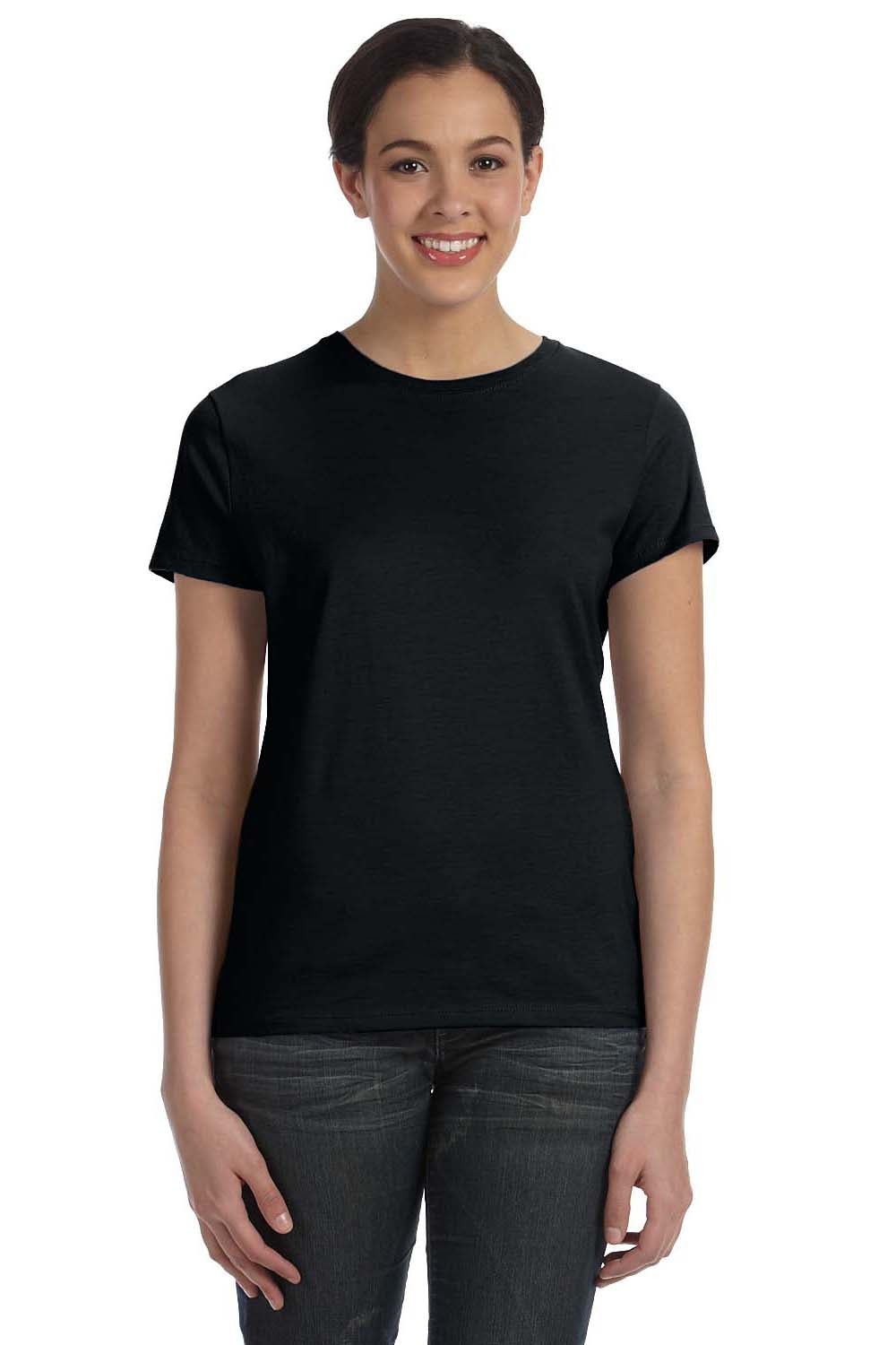 Hanes SL04 Womens Nano-T Short Sleeve Crewneck T-Shirt Black Front