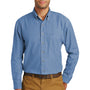 Port & Company Mens Denim Long Sleeve Button Down Shirt w/ Pocket - Faded Blue