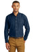 Port & Company SP10 Mens Denim Long Sleeve Button Down Shirt w/ Pocket Ink Blue Front