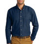 Port & Company Mens Denim Long Sleeve Button Down Shirt w/ Pocket - Ink Blue