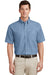 Port & Company SP11 Mens Denim Short Sleeve Button Down Shirt w/ Pocket Faded Blue Front