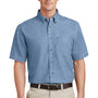 Port & Company Mens Denim Short Sleeve Button Down Shirt w/ Pocket - Faded Blue