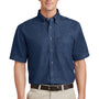 Port & Company Mens Denim Short Sleeve Button Down Shirt w/ Pocket - Ink Blue