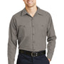 Red Kap Mens Industrial Moisture Wicking Long Sleeve Button Down Shirt w/ Double Pockets - Grey