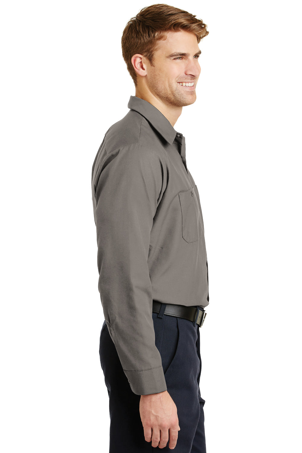 Red Kap SP14 Mens Industrial Moisture Wicking Long Sleeve Button Down Shirt w/ Double Pockets Grey Side
