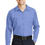 Red Kap Mens Industrial Moisture Wicking Long Sleeve Button Down Shirt w/ Double Pockets - Light Blue