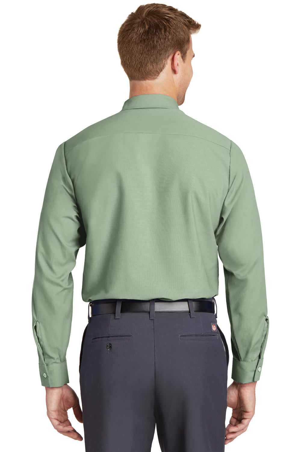 Red Kap SP14 Mens Industrial Moisture Wicking Long Sleeve Button Down Shirt w/ Double Pockets Light Green Back