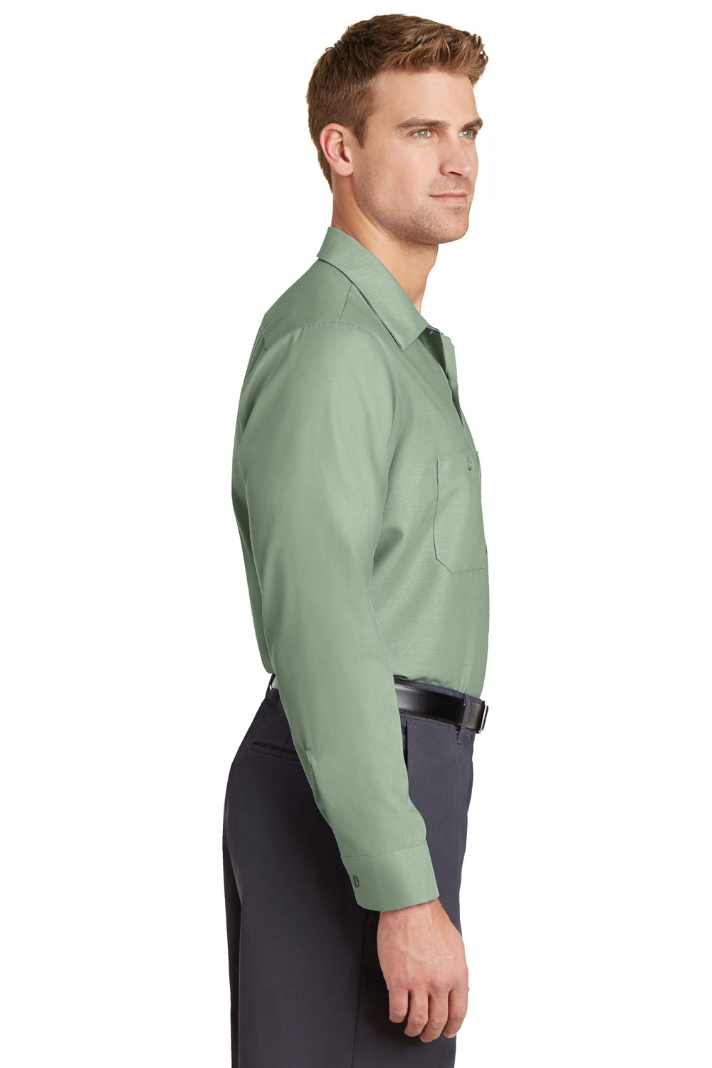 Red Kap SP14 Mens Industrial Moisture Wicking Long Sleeve Button Down Shirt w/ Double Pockets Light Green Side