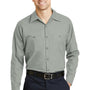 Red Kap Mens Industrial Moisture Wicking Long Sleeve Button Down Shirt w/ Double Pockets - Light Grey