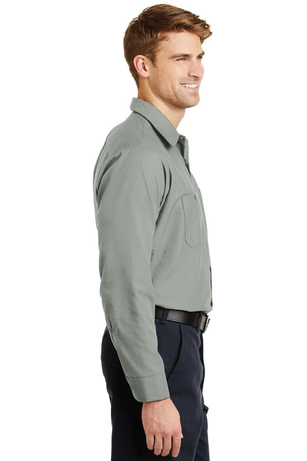 Red Kap SP14 Mens Industrial Moisture Wicking Long Sleeve Button Down Shirt w/ Double Pockets Light Grey Side
