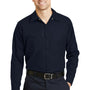 Red Kap Mens Industrial Moisture Wicking Long Sleeve Button Down Shirt w/ Double Pockets - Navy Blue
