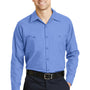 Red Kap Mens Industrial Moisture Wicking Long Sleeve Button Down Shirt w/ Double Pockets - Petrol Blue