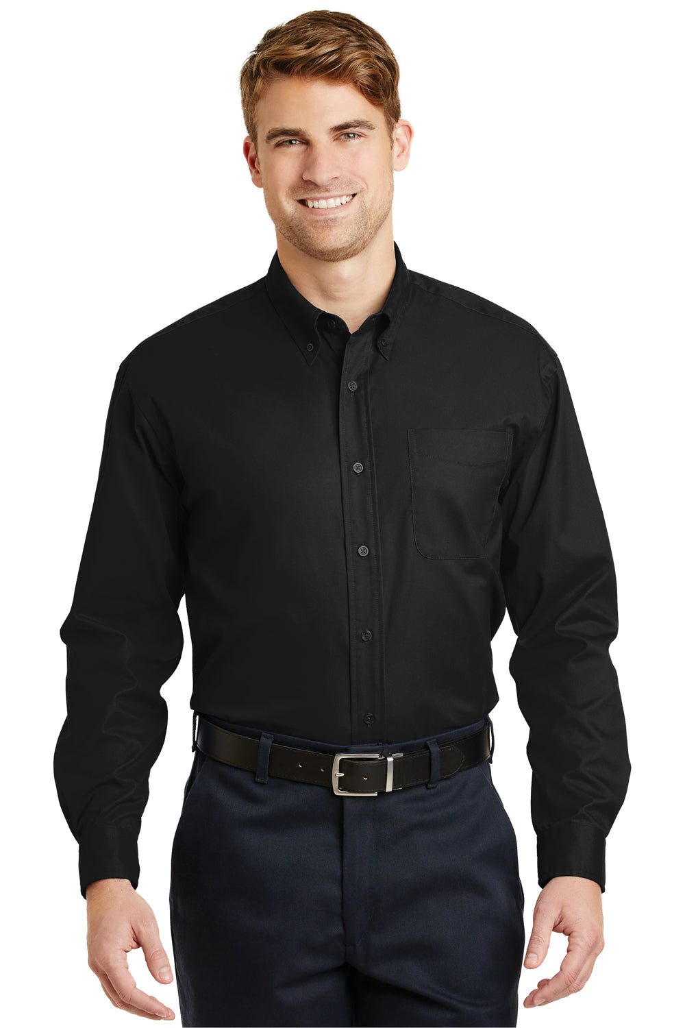 CornerStone SP17 Mens SuperPro Stain Resistant Long Sleeve Button Down Shirt w/ Pocket Black Front