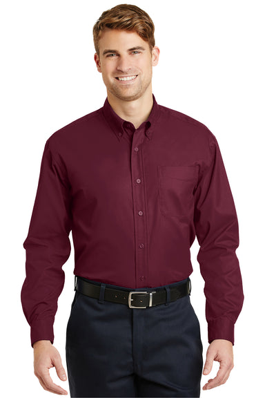 CornerStone SP17 Mens SuperPro Stain Resistant Long Sleeve Button Down Shirt w/ Pocket Burgundy Front